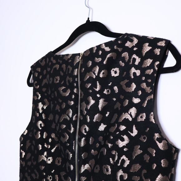 MOLLY BRACKEN Black Leopard Print Mini Dress Metallic Rose Gold Lined Women's S - Picture 6 of 11